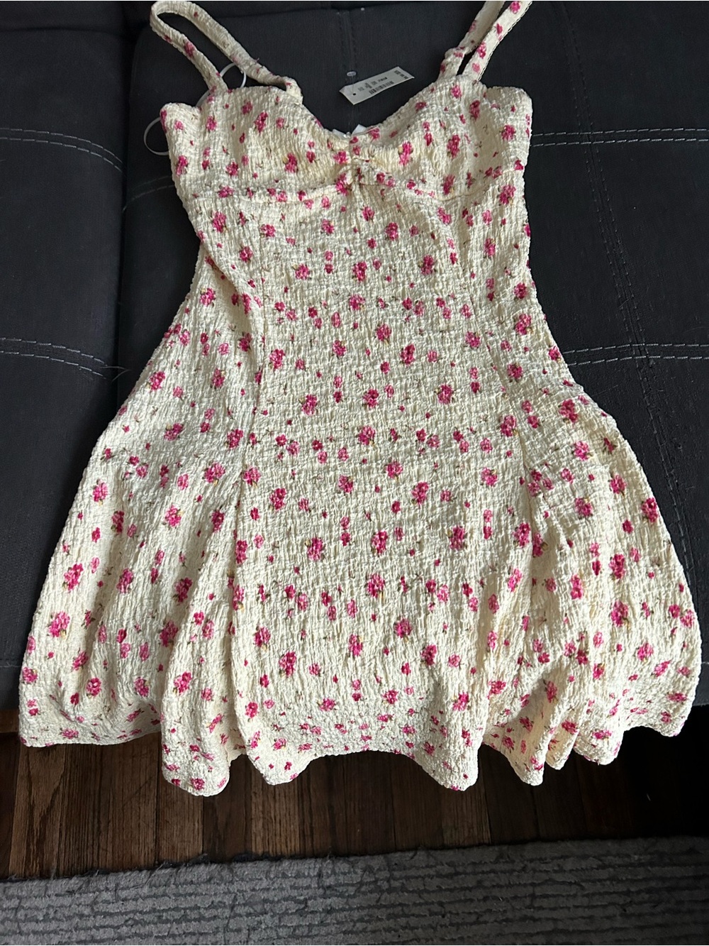 Aéropostale NWT Floral Smocked Mini Dress Cream Pink XS